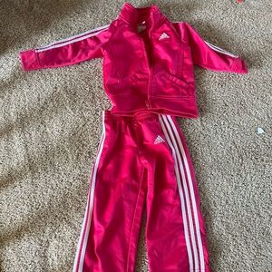 Adidas Vibrant Red Tracksuit with White Stripes